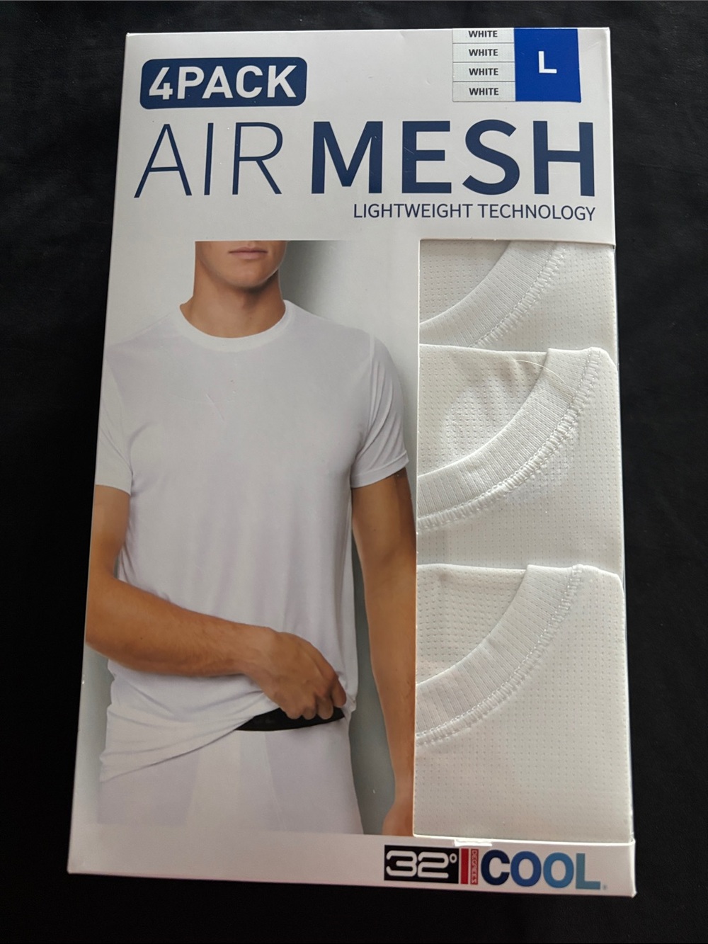 32° COOL Men’s White Air Mesh Crew Neck Undershirts - 4 Pack (L)